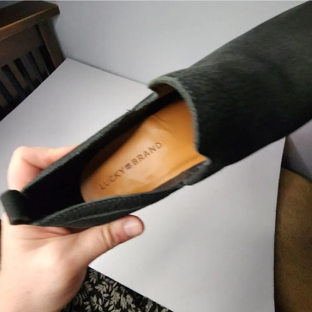 Lucky Brand Women's Vennia Boot Size 6.5 Block Heel Black Suede Pull On Shootie